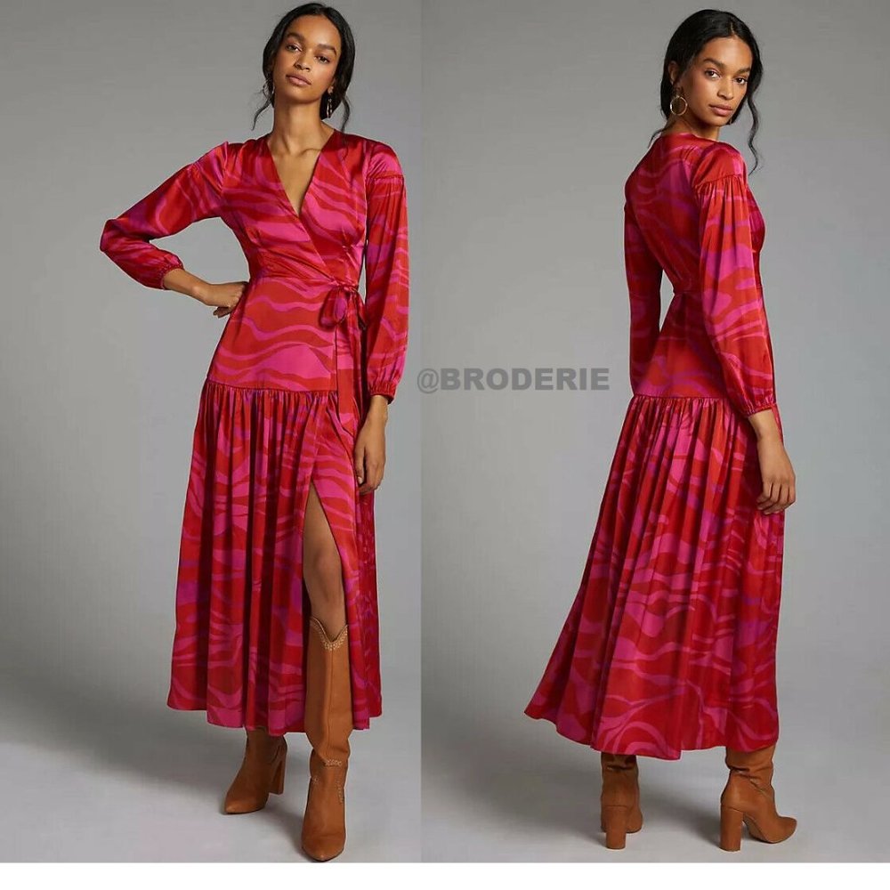 Anthropologie Zebra-Striped Wrap Maxi Dress - Picture 1 of 6